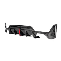Carbon Diffuser met hoge vinnen en rode accentlijn voor BMW 3 Serie / M3 G20, G28 M-Sport LCI