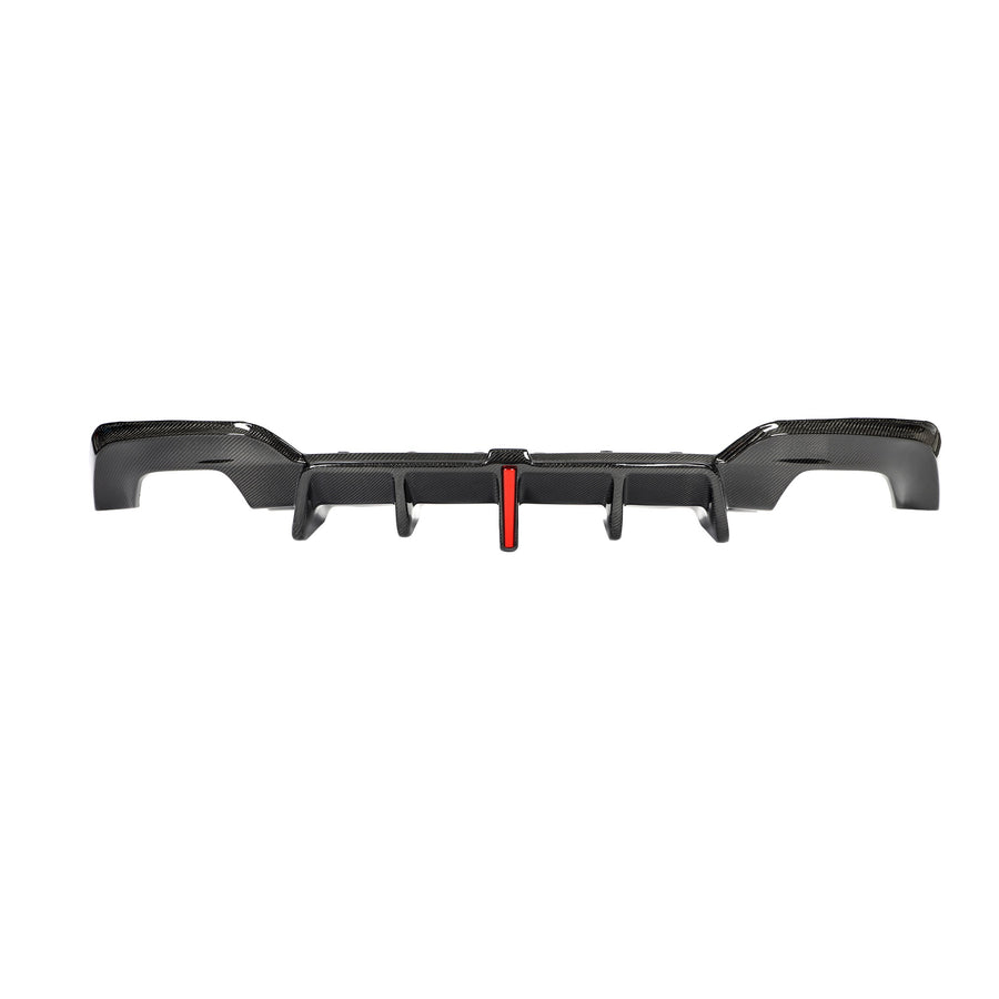 Carbon Diffuser met vinnen en rode accentlijn voor BMW 3 Serie / M3 G20, G28 M-Sport