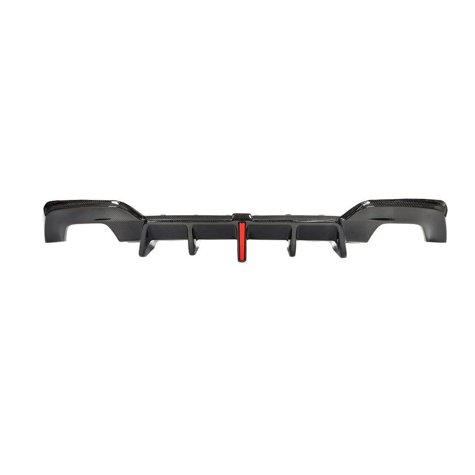 Carbon Diffuser met vinnen en rode accentlijn voor BMW 3 Serie / M3 G20, G28 M-Sport